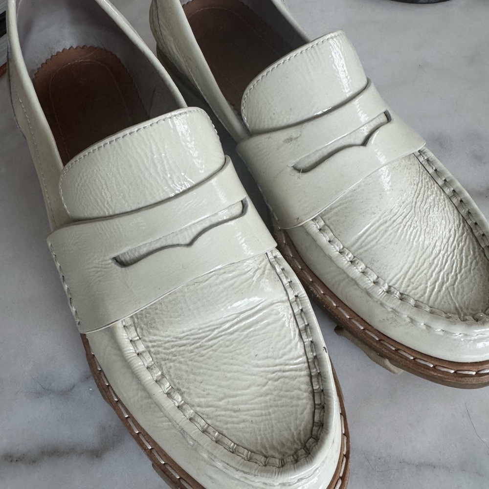 Womenas rag and Boone Cream patent leather  Loafers